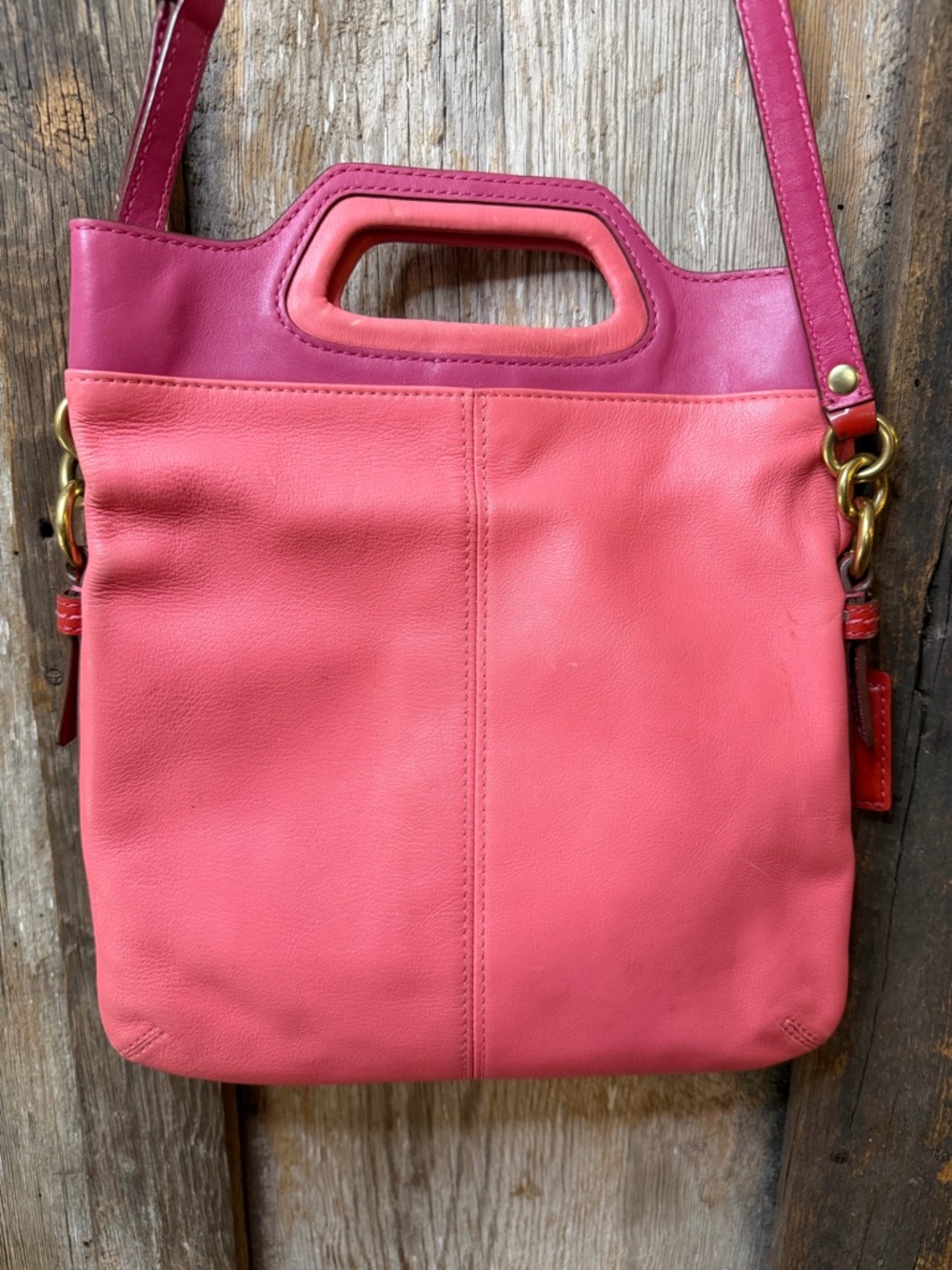 VTG Coach Bonnie Cashin 13388 Pink Red Colorblock Fold Over Crossbody Bag Y2K - Picture 9 of 16